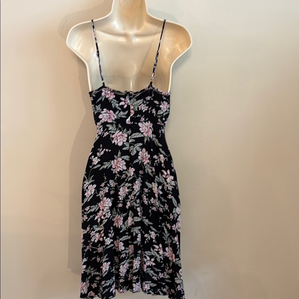 Lulus Chic Black Midi Slip Dress with Pink Floral Print with side slit Small - Picture 10 of 16